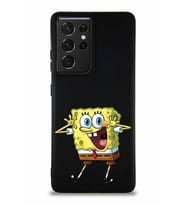 Samsung Galaxy S21 Ultra Soft Premier Kapak Sünger Bob Tasarımlı Silikon Kılıf - Siyah (Şeffaf)
