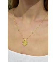 925 Ayar Gümüş Gold Kaplama Mineli Nazar Toplu Zincir Yonca Kadın Kolye
