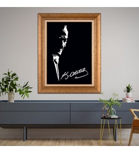 Altın Paspartulu Atatürk  Çerçeveli Tablo C1076 (Gold)