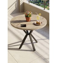 Mutfak Masası 90 cm Yuvarlak Masa Modern Metal Ayaklı Cafe Balkon Ofis Yemek Masası 9826 Traverten