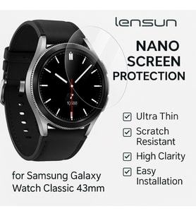 Lensun Şeffaf Nano Ekran Koruma Samsung Galaxy Uyumlu Watch Classic 43