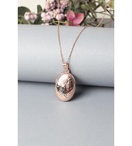Resimlik Kolye Oval Madalyon Desenli Gümüş Zincir 925 Ayar Kolye (Rose)