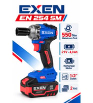 EXEN EN 254 SM 21V Kömürsüz Akülü Somun Sökme ve Sıkma Makinesi – 550 Nm, 2 Akülü, Plastik Çantalı