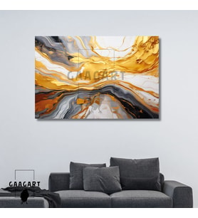 Tekli Yatay Kanvas Duvar Tablosu Soyut Yağlı Boya Deseni Gold Siyah
