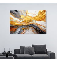 Tekli Yatay Kanvas Duvar Tablosu Soyut Yağlı Boya Deseni Gold Siyah
