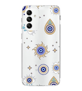 PrintiFy Samsung Galaxy M13 ile Uyumlu 1mm Slim Fit Nazar Boncuğu 5 Baskılı Şeffaf  Kılıf