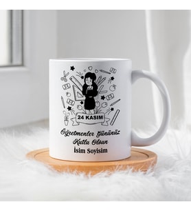 Öğretmenler Günü İçin Kişiye Özel Porselen Kupa Bardak - BY-KP-0000282 (Beyaz)
