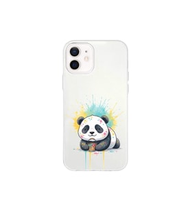 iPhone 12 Mini ile Uyumlu Splash Panda Tasarımlı Şeffaf Silikon Kılıf