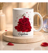 Kişiye Özel İsimli Kırmızı Gül Tasarımlı Romantik Kupa