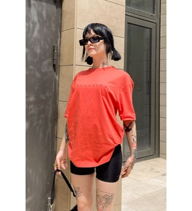 Yazı Baskılı Turuncu Oversize Tshirt