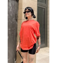 Yazı Baskılı Turuncu Oversize Tshirt
