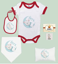 BK Kids Kişiye Özel İsimli 6 Parça Kırmızı Bebek Body Zıbın Battaniye ve Yastık Hediye Seti, Yeni Doğan Bebek Giyim Hediyesi-6
