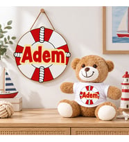 Kişiye Özel Bebek Kapı Süsü (Peluş Ayıcık Hediyeli) – Baby Shower / Hastane Odası