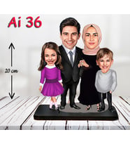 Kişiye Özel Ahşap Biblo - Tesettür Aile Karikatür Biblo - 4 Kişilik Aile Biblo