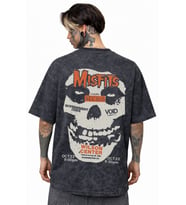Misfits Rock Metal Müzik Grubu Sırt Baskılı Unisex Oversize Eskitme Yıkamalı Tişört
