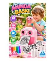 Çocuklar İçin Anında Baskılı Mini Fotoğraf Makinesi 6 Kalem ve 5 Kağıt Rulosu