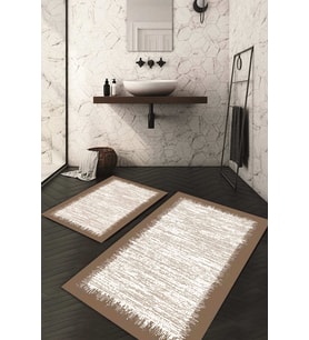 Dijital Baskılı Kaymaz Taban Yıkanabilir 2'li Klozet Takımı Banyo Paspası NDKZ-HT-607 (Kahverengi)
