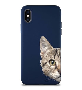 Apple iPhone X Soft Premier Kapak Catface Tasarımlı Silikon Kılıf - Lacivert (Şeffaf)