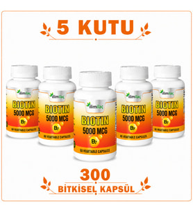 Biotin 5000 mcg 5 Kutu 300 Bitkisel Kapsül – Biotin Takviye Edici Gıda