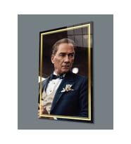 Miyrem Glasses Collection -A1^#  Gold Şerit Yapay Zeka Atatürk Cam Tablo (Çok Renkli)