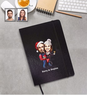 Kişiye Özel Yılbaşı Sevgili Karikatürlü Siyah Defter Model-4