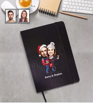 Kişiye Özel Yılbaşı Sevgili Karikatürlü Siyah Defter Model-4
