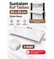 1 Adet - 90x30 cm Suntalam Mağaza Rafı Beyaz Geniş Ahşap Raf Tablası Konik Dikme Uyumlu