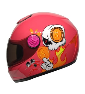 M201VR Skull Pink Motosiklet Çocuk Kaskı Full Face Kids Kask