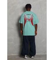 Erkek Kısa Kol Tişört Bisiklet Yaka KANAT Baskılı Oversize T-Shirt - Mint Yeşili