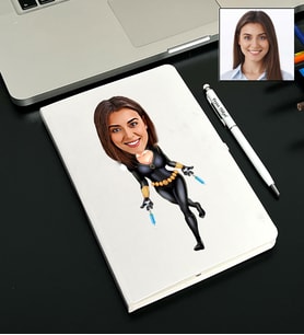 Kişiye Özel Süper Kadın Tasarımlı Karikatürlü Beyaz Defter Kalem Seti 81