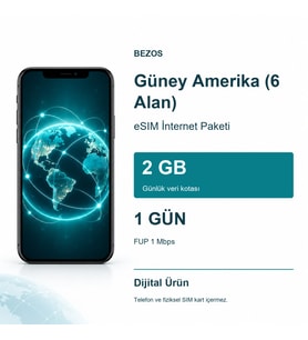 Güney Amerika (6 Alan) eSIM İnternet Paketi Günlük 2 GB 1 Gün - FUP 1 Mbps