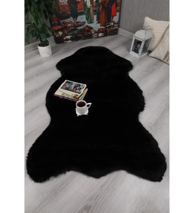 Tavşan Tüyü Dekoratif Ultra Yumuşak Post Peluş Kaymaz Halı Siyah
