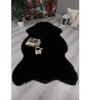 Tavşan Tüyü Dekoratif Ultra Yumuşak Post Peluş Kaymaz Halı Siyah