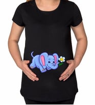 BK Gift Bebek Fil Tasarımlı Siyah Hamile Tişört-1