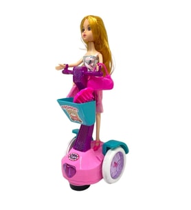 Scooter Süren Işıklı Ve Müzikli Çarp Dön Pembe Elbiseli Aksesuarlı Bebek 30 cm