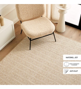 Ocean Home Textile Ekru Renk Karo Desenli Jüt Halı Kilim 160 x 230 cm