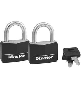 Master Lock Anahtarlı Kapalı Asma Kilitler, Dış Mekan Kilitleri, 2'Li Paket, 141T, Siyah