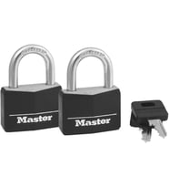Master Lock Anahtarlı Kapalı Asma Kilitler, Dış Mekan Kilitleri, 2'Li Paket, 141T, Siyah