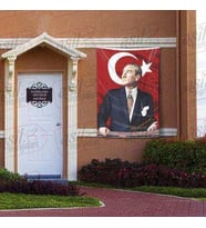 Göğe Bakan Gazi Mustafa Kemal Atatürk İmzalı Portre - Sivil Türk Bayrağı Poster - Bayrak 100x150 cm