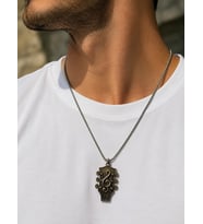 Bronz Gitar Kafa Figürlü Sol Anahtarı Kolye Paslanmaz Çelik Zincirli 60 cm Unisex Müzik Kolyesi