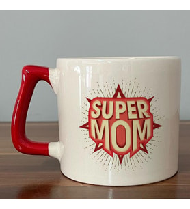 Süper Mom Kırmızı Baskılı Kırmızı Kulplu D Kupa
