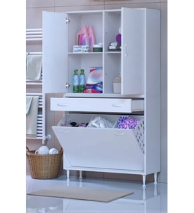 Eliusta Pine 100 cm Genişlikte Dolap 100x171x32,5 cm  Banyo/Mutfak Dolabı İki Kapaklı Sepetli Dolap (Beyaz)
