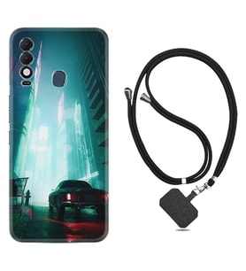 Tecno Spark 8T Kılıf Silikon Boyun Askılı İpli Desenli Silikon Night Cars 1619