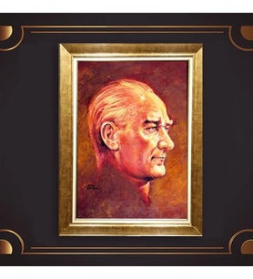 Özel Seri Paspartulu Çerçeveli Atatürk Tablo l805 (Gold)