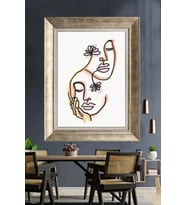 Tablore Minimalist Kadın Yüzü Ve Çiçek Çizim Çerçeveli Tablo Modern Continuous Line Duvar Dekoru