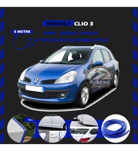 Renault Clio 3 Oto Araç Kapı Koruma Fitili 5metre Parlak Mavi Renk