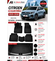 CITROEN C3 ELEKTRIKLI 2025-2026 Araca Özel 3D Paspas + 3D Bagaj Havuzu