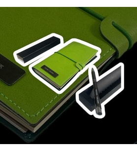 Kişiye Özel Hediye Kutulu Deri 3 Içli Defter Ve Kalem Seti Düz - Çizgili - Kareli Lastik Kilitli (Yeşil)