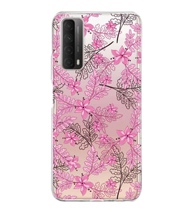 Huawei P Smart 2021 Uyumlu Kapak Floral Pembe Tasarımlı Şeffaf Silikon Kılıf