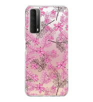 Huawei P Smart 2021 Uyumlu Kapak Floral Pembe Tasarımlı Şeffaf Silikon Kılıf